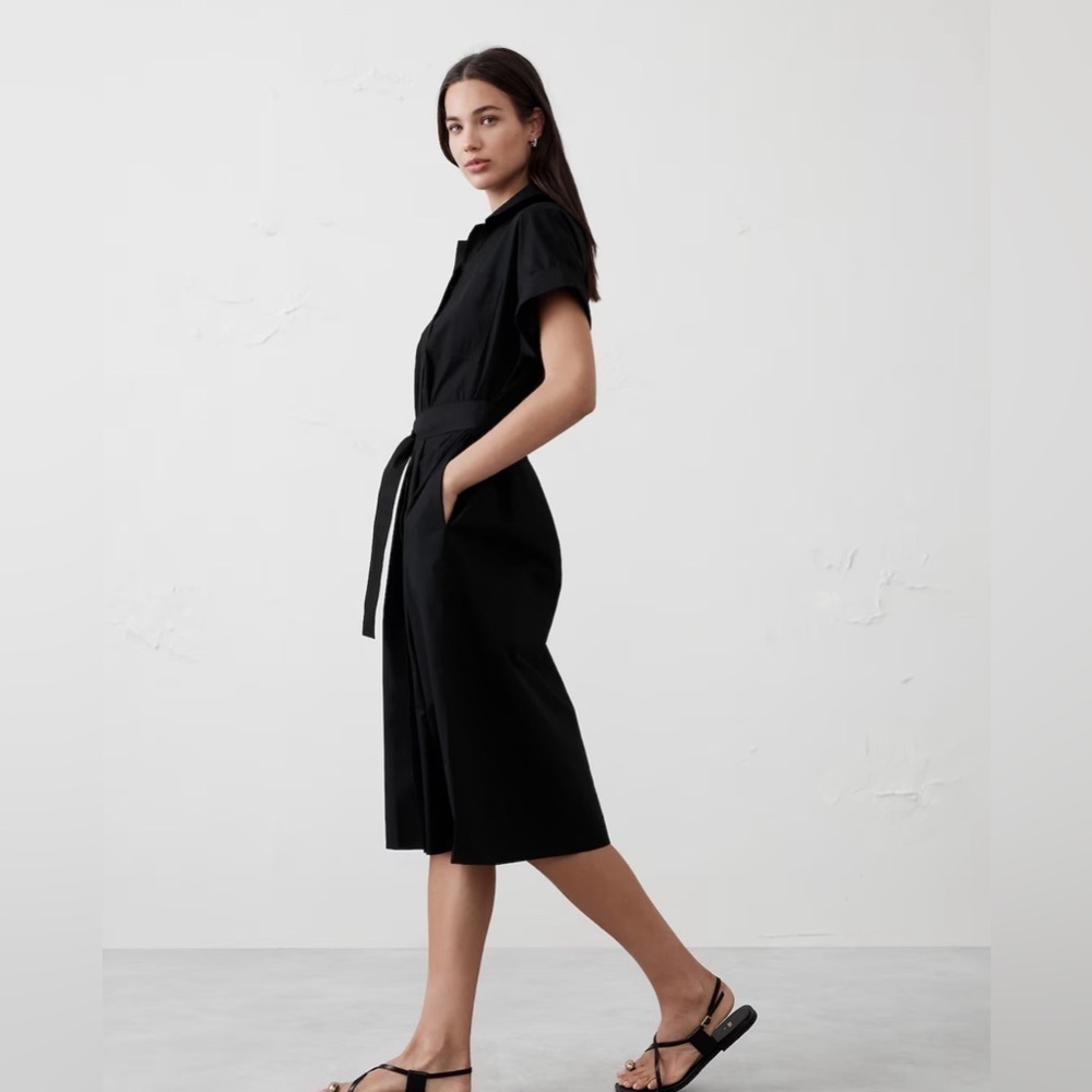 NWT! Banana Republic Black TIE-WAIST MIDI POPLIN SHIRTDRESS 🥭